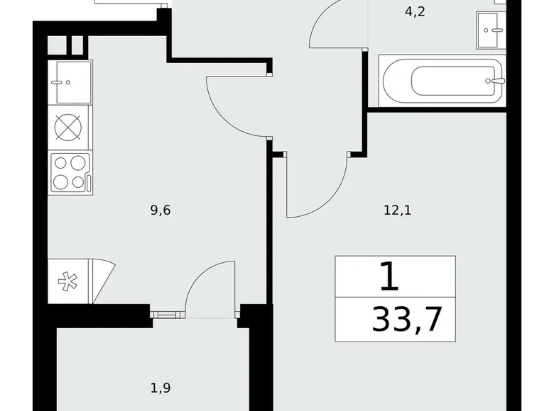 Mieszkanie 1 pokój 34 m² poselenie Desenovskoe, Rosja