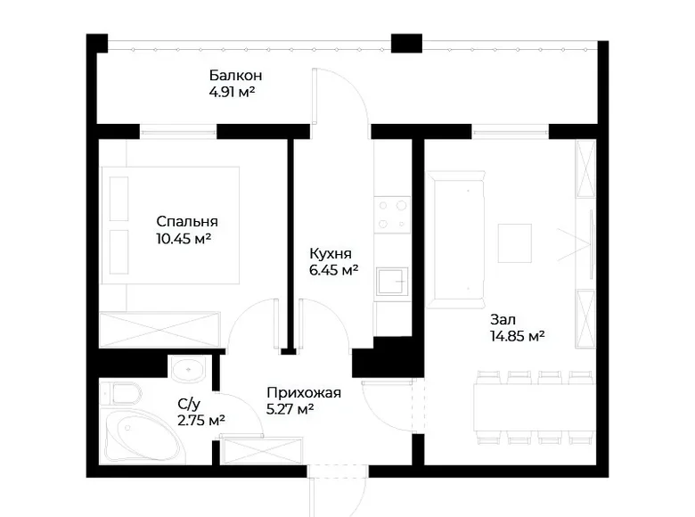 Kvartira 2 xonalar 45 m² Toshkentda