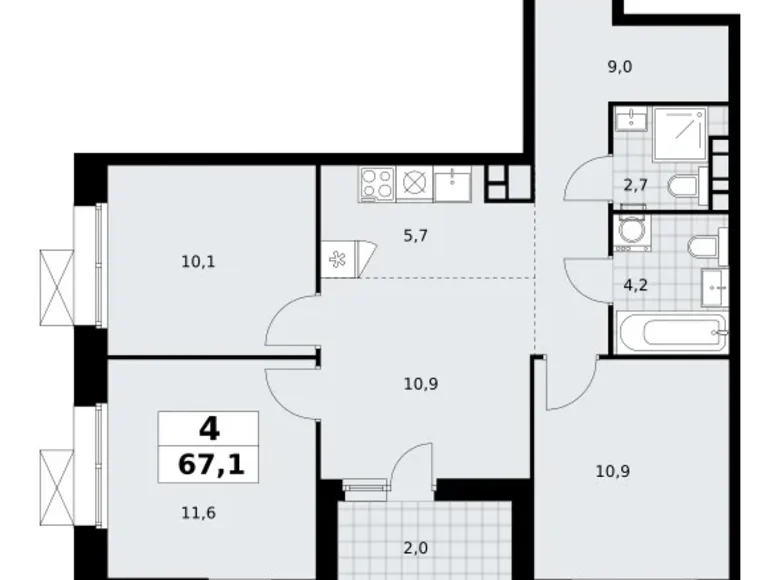 4 room apartment 67 m² poselenie Sosenskoe, Russia