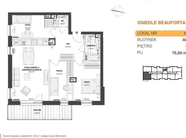 3 bedroom apartment 77 m² Pogorze, Poland