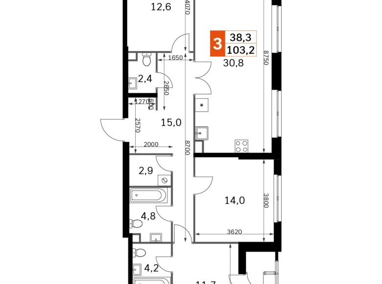 Mieszkanie 4 pokoi 103 m² Moskwa, Rosja