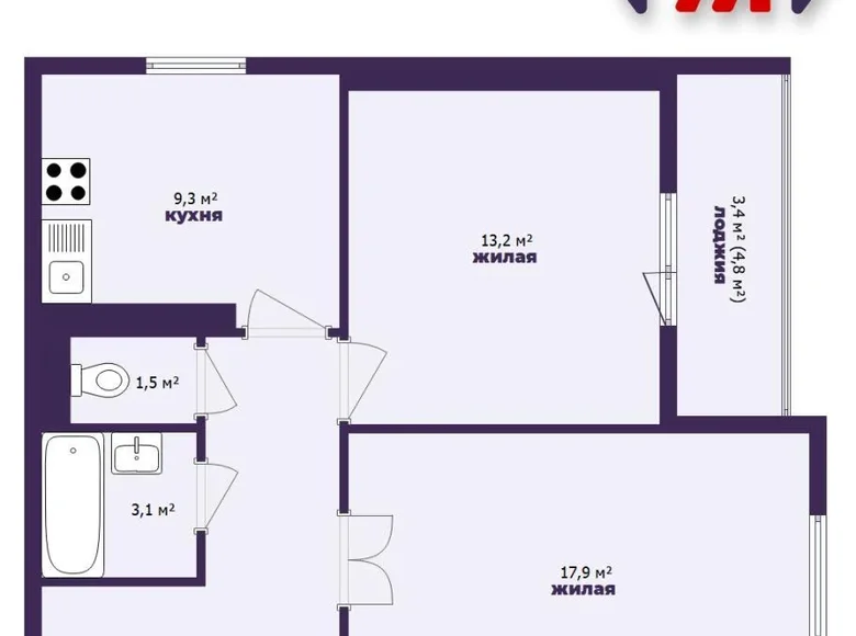 2 room apartment 61 m² Minsk, Belarus