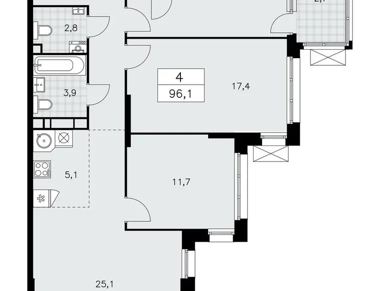 Appartement 4 chambres 96 m² poselenie Sosenskoe, Fédération de Russie