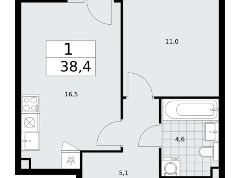 Apartamento 1 habitación 38 m² Troitsk, Rusia