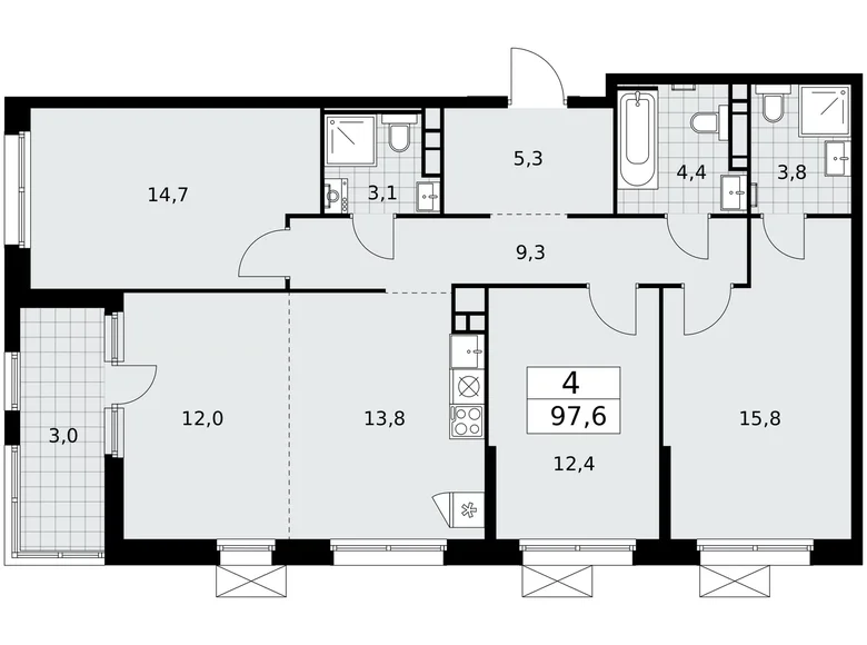 Apartamento 4 habitaciones 98 m² Moscú, Rusia