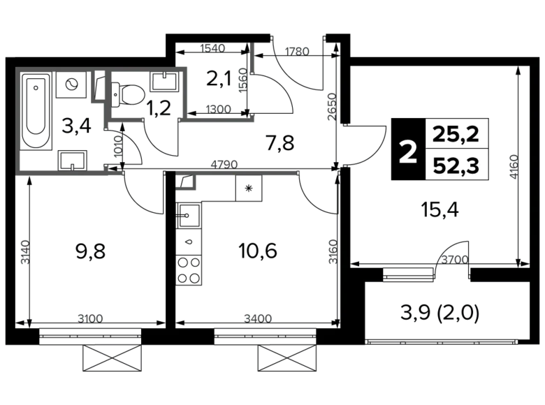 Apartamento 2 habitaciones 52 m² South-Western Administrative Okrug, Rusia