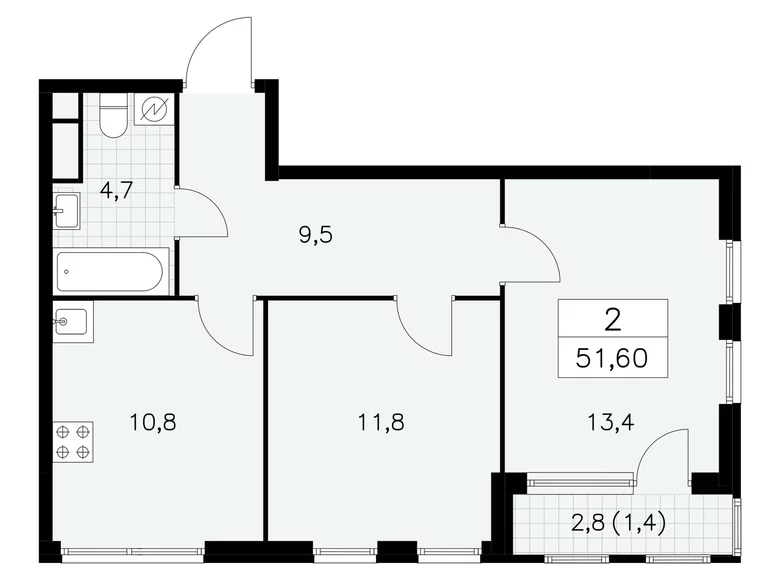 Wohnung 2 Zimmer 52 m² Südwestlicher Verwaltungsbezirk, Russland