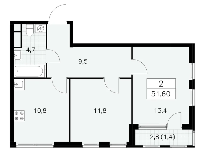 Wohnung 2 zimmer 52 m² Südwestlicher Verwaltungsbezirk, Russland