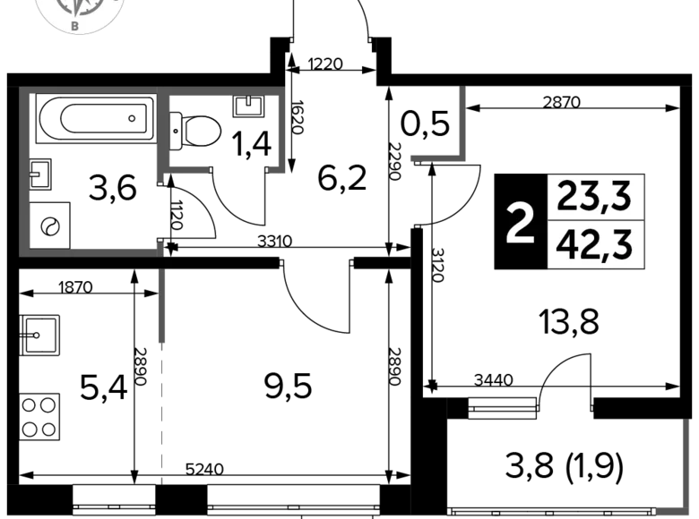 Квартира 2 комнаты 42 м² район Некрасовка, Россия