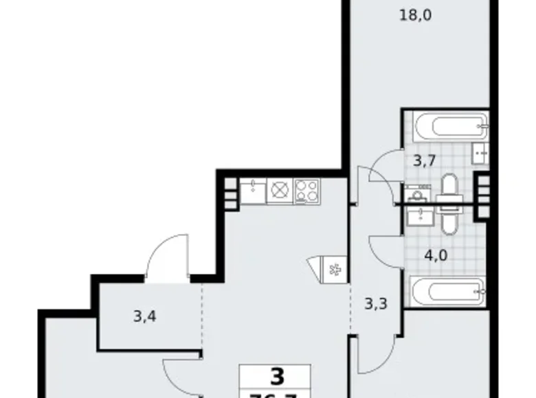 3 room apartment 77 m² poselenie Sosenskoe, Russia