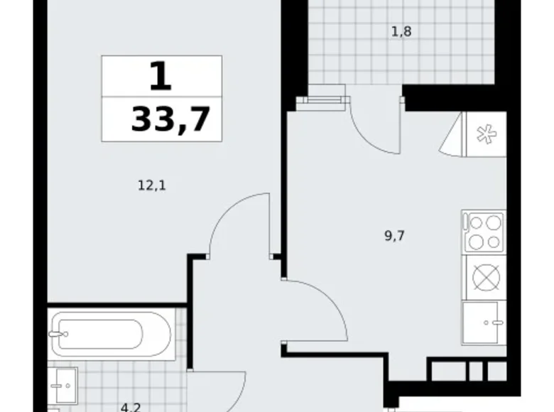 Квартира 1 комната 34 м² поселение Сосенское, Россия