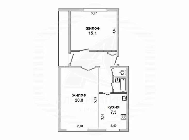 Квартира 2 комнаты 56 м² Ленинский, Беларусь