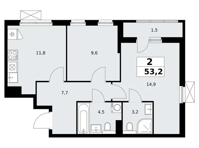 2 room apartment 53 m² poselenie Sosenskoe, Russia