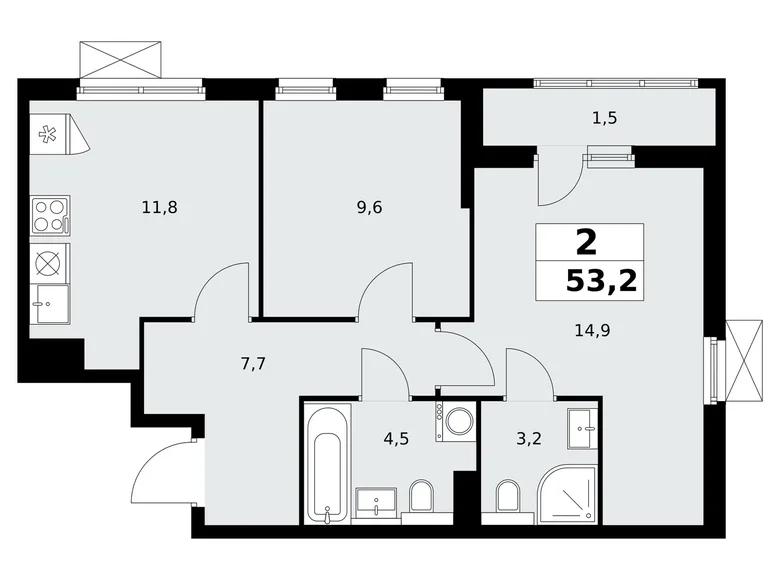 Appartement 2 chambres 53 m² poselenie Sosenskoe, Fédération de Russie