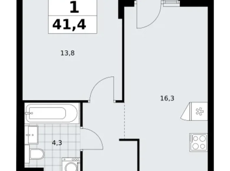 Квартира 1 комната 41 м² район Троицк, Россия