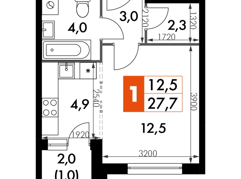 Студия 1 комната 28 м² Развилка, Россия