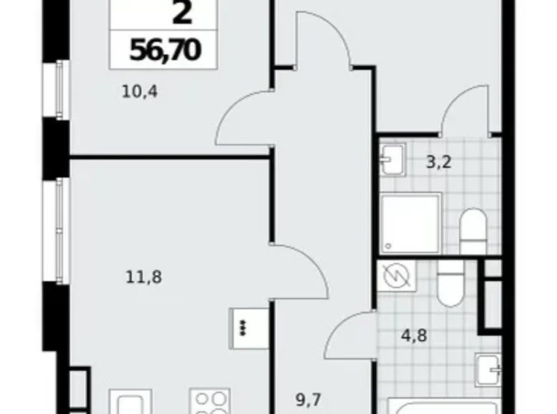 Mieszkanie 2 pokoi 57 m² Northern Administrative Okrug, Rosja