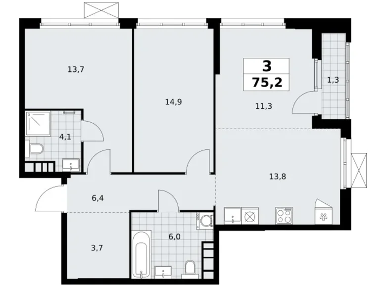 Mieszkanie 3 pokoi 75 m² South-Western Administrative Okrug, Rosja