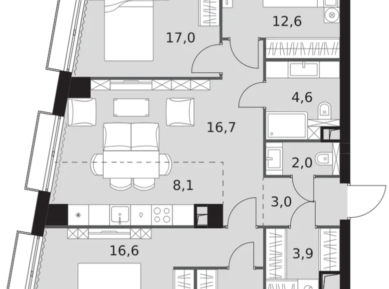 Apartamento 3 habitaciones 94 m² North-Western Administrative Okrug, Rusia