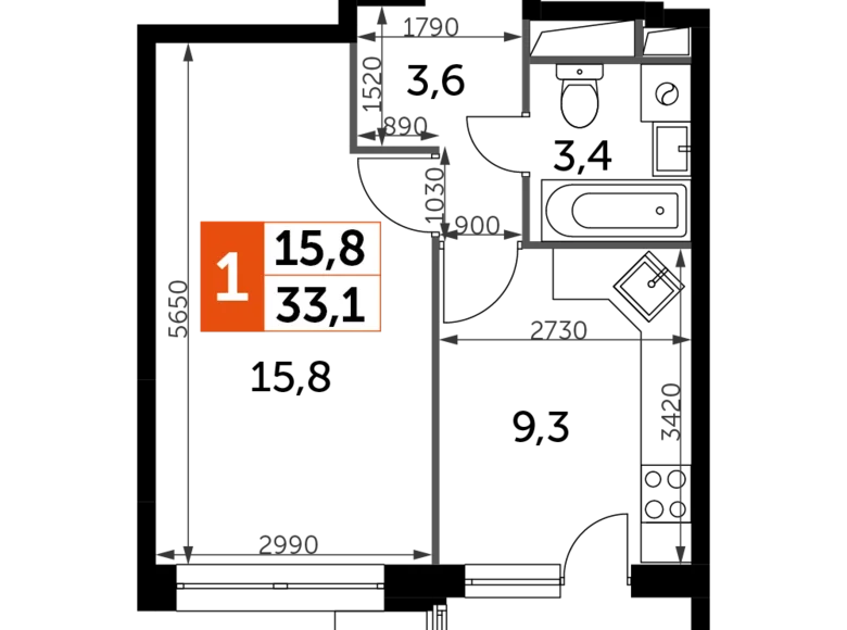 Wohnung 1 Zimmer 33 m² Veshki, Russland