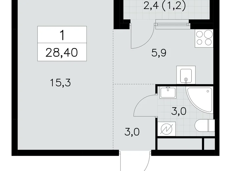 Квартира 1 комната 28 м² Юго-Западный административный округ, Россия