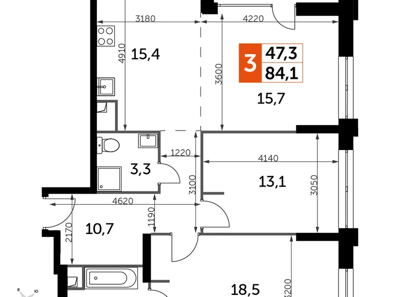 Квартира 3 комнаты 84 м² Северо-Западный административный округ, Россия