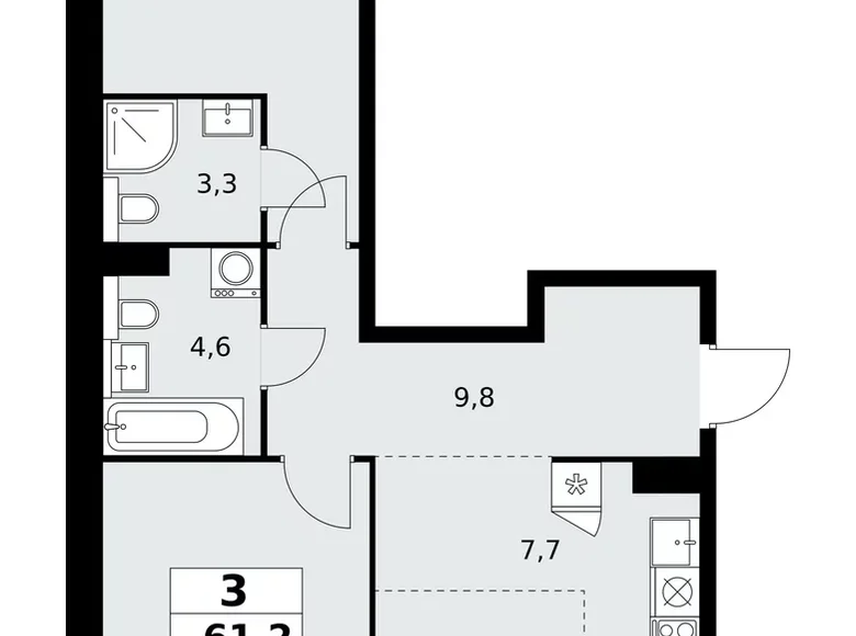 Appartement 3 chambres 61 m² poselenie Sosenskoe, Fédération de Russie