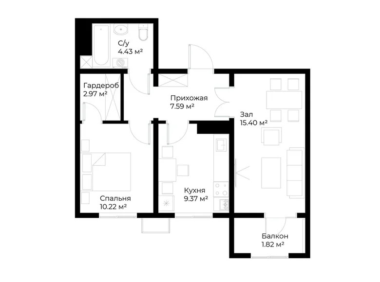 Квартира 2 комнаты 52 м² Шайхантаурский район, Узбекистан