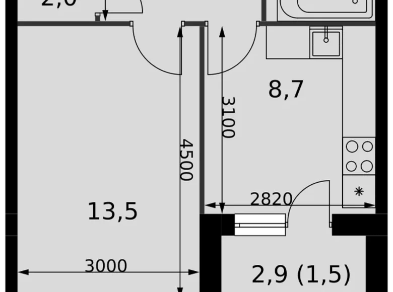 Квартира 1 комната 34 м² Развилка, Россия