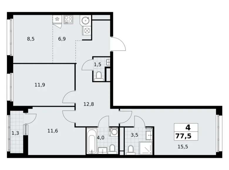 4 room apartment 78 m² Postnikovo, Russia