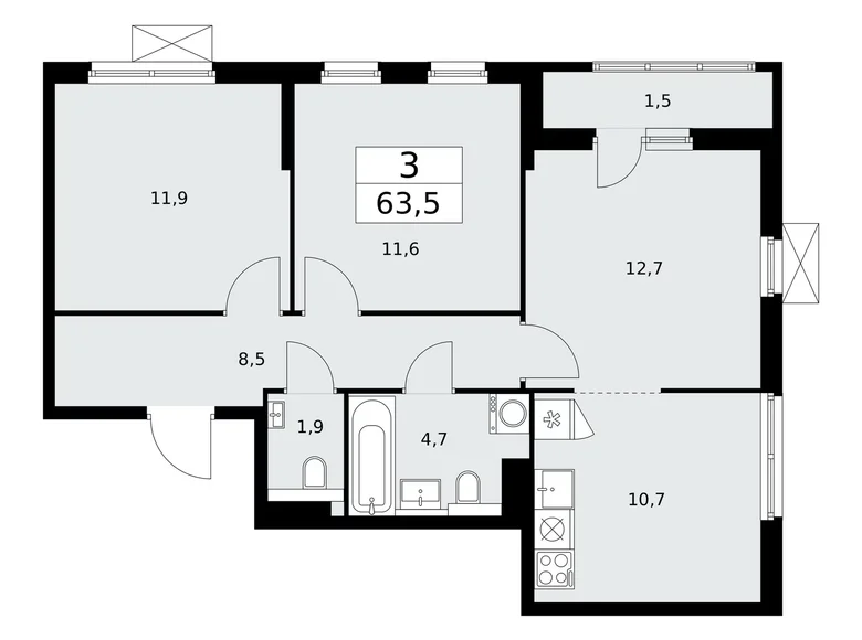 Appartement 3 chambres 64 m² poselenie Sosenskoe, Fédération de Russie