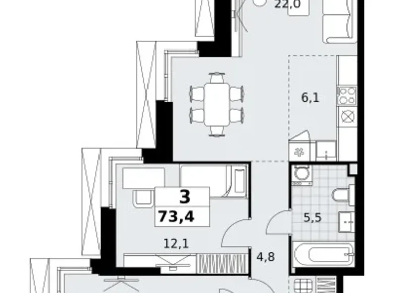 Квартира 3 комнаты 73 м² район Коммунарка, Россия