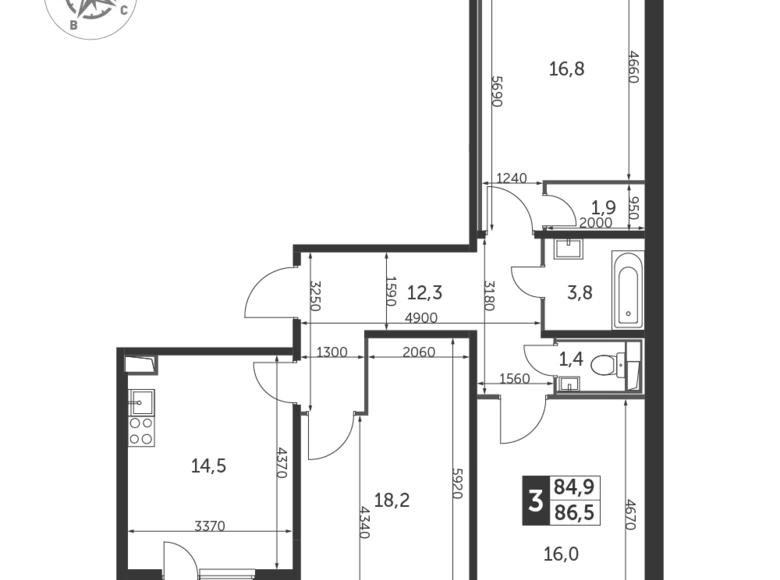 3 room apartment 87 m² Nekrasovka District, Russia