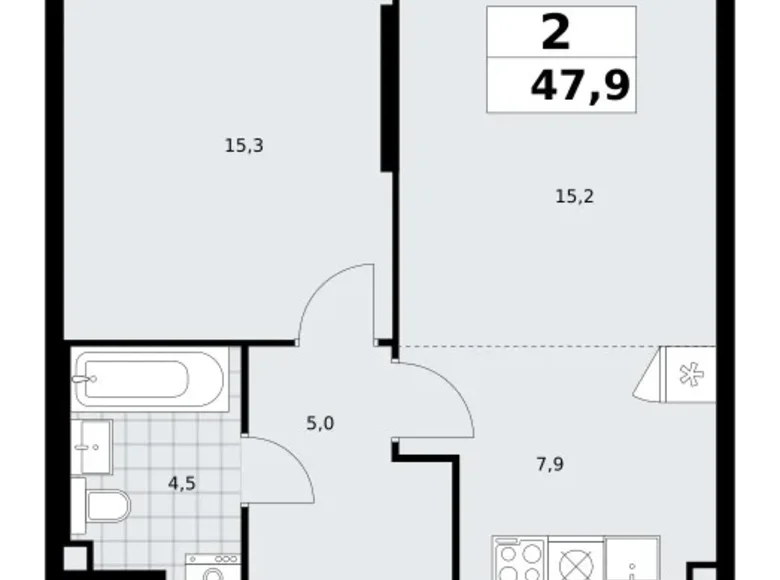 Appartement 2 chambres 48 m² poselenie Sosenskoe, Fédération de Russie