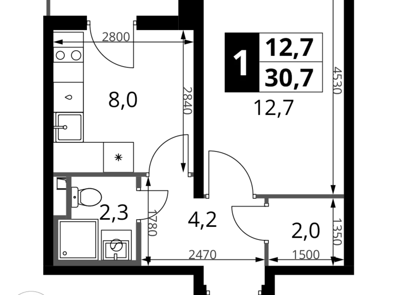 Apartamento 1 habitación 31 m² Potapovo, Rusia