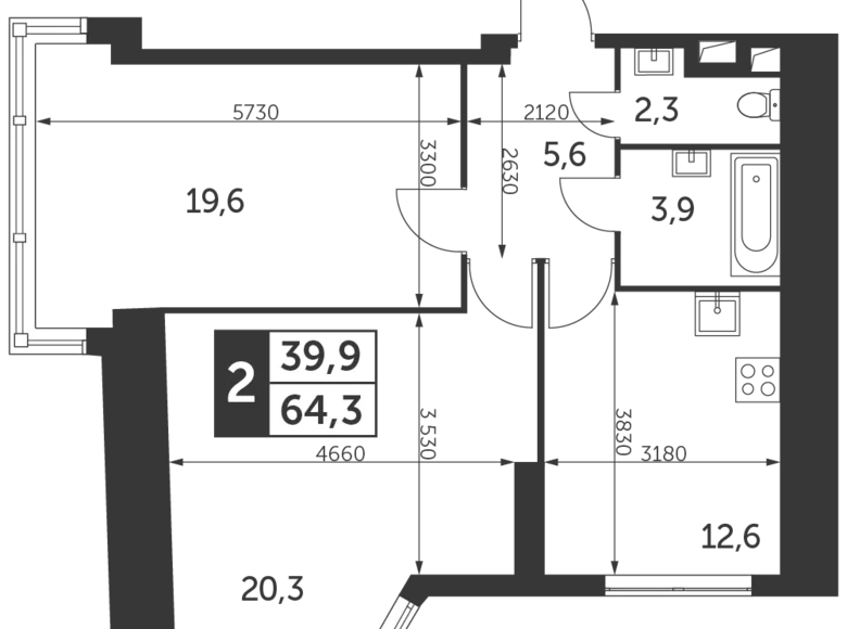 Квартира 2 комнаты 64 м² район Коньково, Россия