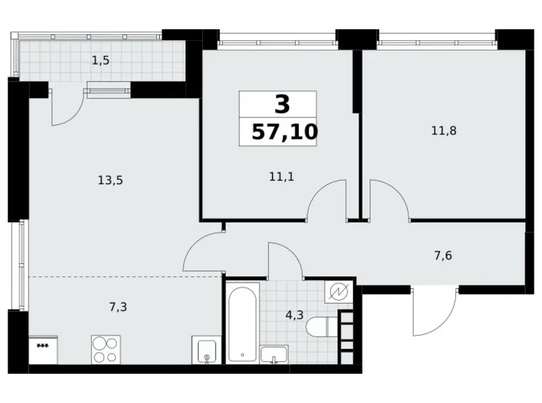 Квартира 3 комнаты 57 м² Postnikovo, Россия