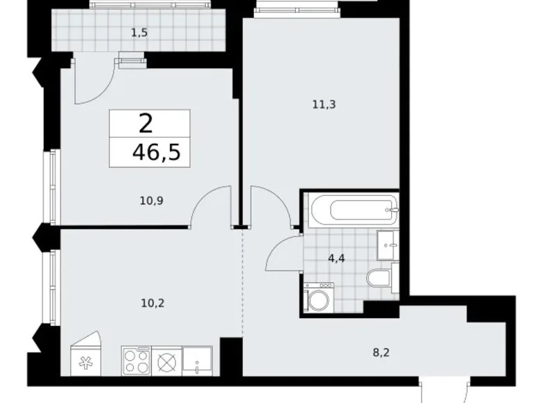 Mieszkanie 2 pokoi 47 m² Troick, Rosja