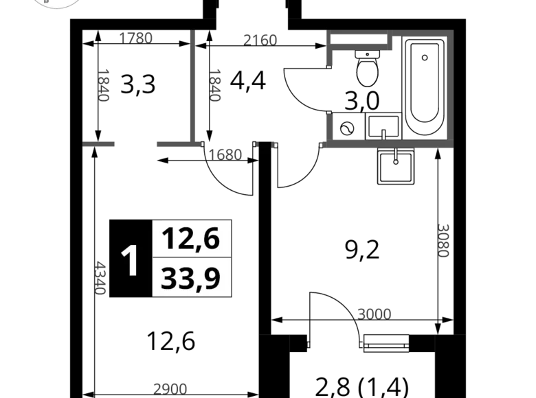 Apartamento 1 habitación 34 m² Sapronovo, Rusia