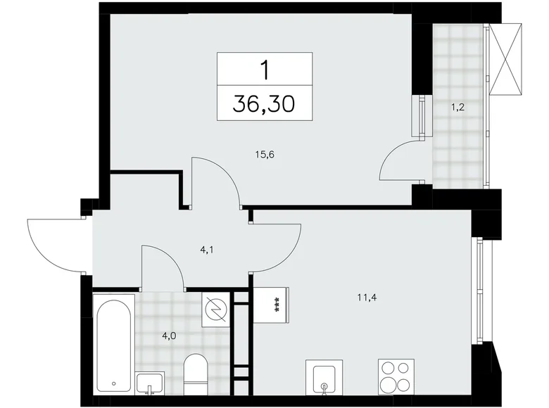 1 room apartment 36 m² Moscow, Russia