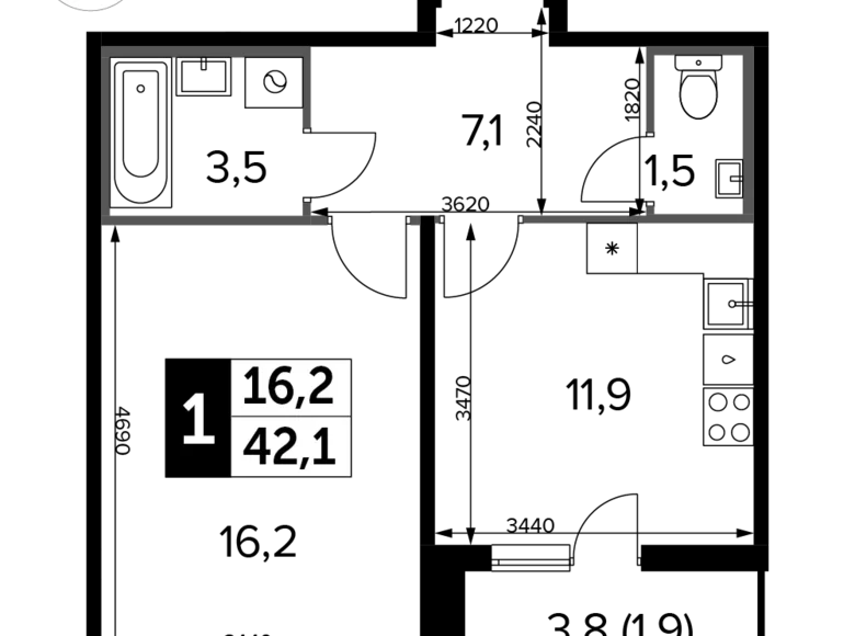 Квартира 1 комната 42 м² Химки, Россия