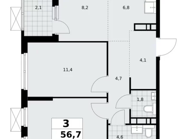 Wohnung 3 Zimmer 57 m² Moskau, Russland