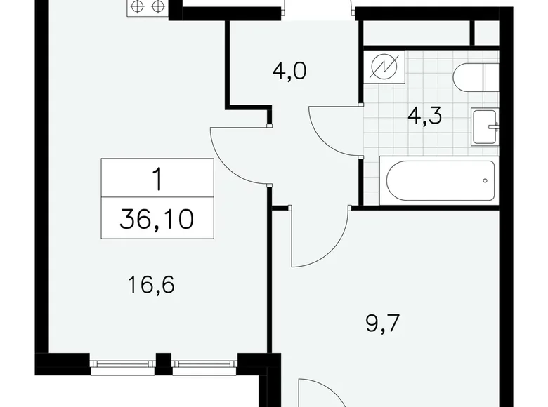 1 room apartment 36 m² South-Western Administrative Okrug, Russia