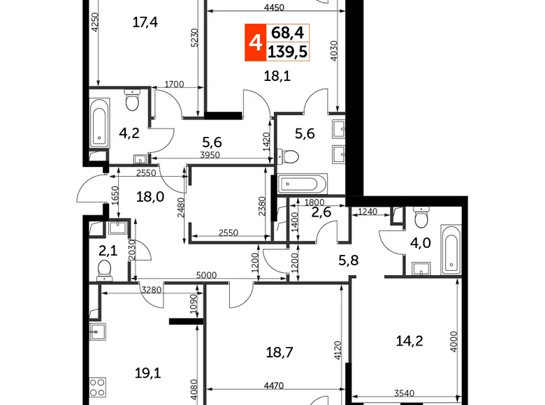 Mieszkanie 4 pokoi 140 m² North-Western Administrative Okrug, Rosja