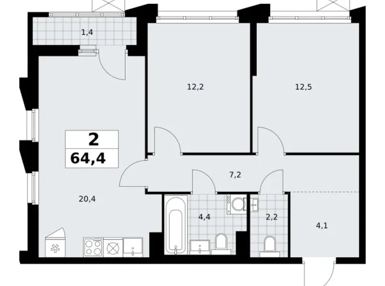 Wohnung 2 zimmer 64 m² Troizk, Russland