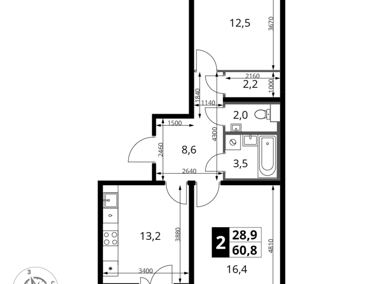 Квартира 2 комнаты 61 м² Ленинский район, Россия