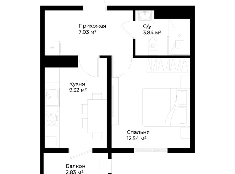 Квартира 1 комната 34 м² Ташкент, Узбекистан