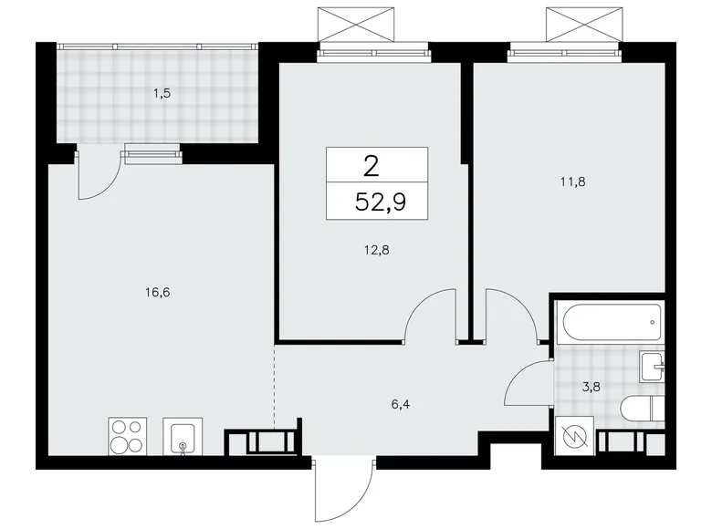 2 room apartment 53 m² Krasnoye Selo, Russia