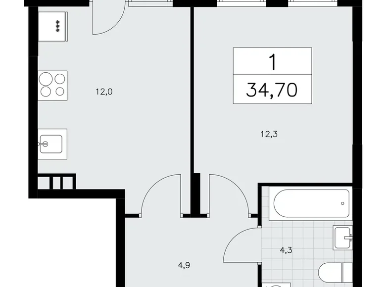 Квартира 1 комната 35 м² поселение Сосенское, Россия