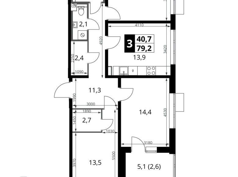 Квартира 3 комнаты 79 м² Ленинский район, Россия